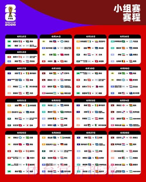 2026世界杯小组赛完整时间安排